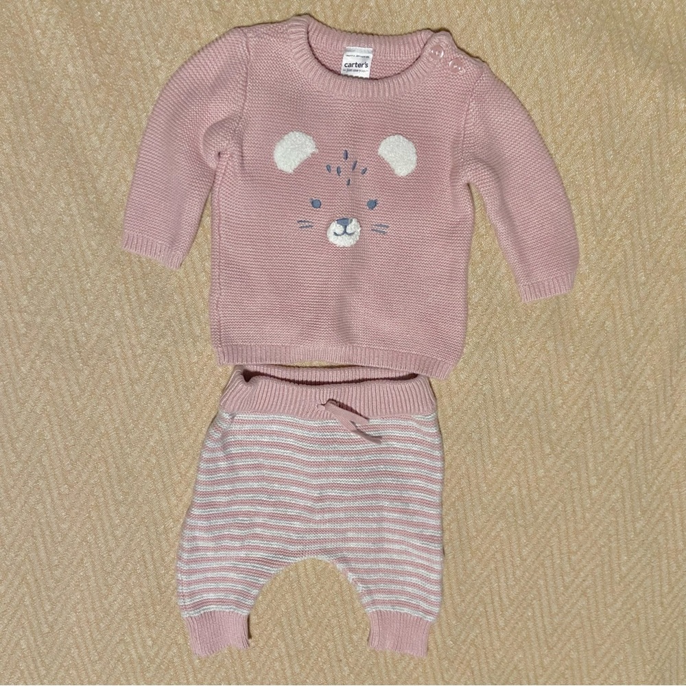 Carter's Pink Knit Baby Sweater Pants Set Size 3 Month